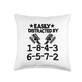 V8 Drag Racing & Funny Mechanic Gifts Men Women Easily Distracted by 1-8-4-3-6-5-7-2 Firing Order V8 Garage Throw Pillow, 16x16, Multicolor