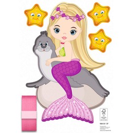 Ursus 9880013F Mermaid Decoration Set, 4 Sheets of Craft Cardboard, DIN A4, Printed on Both Sides, Pre-Cut, Grooved, with Satin Ribbon, Set for Decorating a School Cone