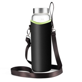 Sursip 32 oz Glass Water Bottle - Nylon Bottle Protection Sleeves, Stainless steel Lid, And 1L Time Marked Measurements, Reusable, Eco-Friendly, Safe for Hot Liquids Tea Coffee Daily