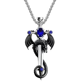 Vurotry Gothic Dragon Necklace for Men Sword Necklace Anime Dragon Necklace Retro Punk Dragons Cross Pendant Necklaces Jewelry, Large, Metal, No Gemstone