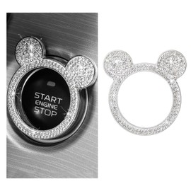 Wevdn Bling Car Engine Start Button Cover, Rhinestone Ring Start Button Cover Sticker, Little Cute Key Ignition & Knob Ring Decoration, Sparkling Car Interior Accessories for Women (White)