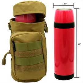 Molle Water Bottle Holder, Tactical Water Bottle Pouches for Backpack with D-Ring Hook (Khaki)