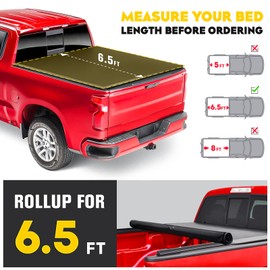 Soft Roll Up Truck Bed Tonneau Cover Fits for Dodge Dakota 2005-2010 | 2011 Ram Dakota | Mitsubishi Raider 2006-2009 6.5 Ft (78.8'') Fleetside Bed
