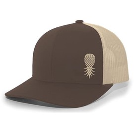 Trenz Shirt Company Men's Upside Down Pineapple Embroidered Mesh Back Trucker Hat Baseball Cap, Brown/Khaki