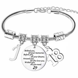 Nimteve Happy 18th Birthday Bracelet with Initial Letter Birthday Gifts for Friends A-Z Letter Birthday Bracelet Gift Inspirational Birthday Gifts Birthday Presents for Girls Boys Teens (Letter J)