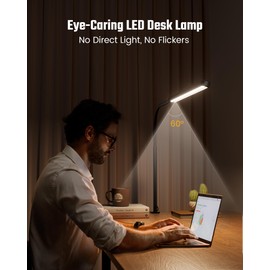 SUPERDANNY Eye-Caring LED Desk Lamp 360° Flexible Gooseneck Work Lamp with Desk Side Clamp Touch Control 3 Light Colors Smooth Dimming Task Lighting Reading Light for Home Office College Dorm, Black