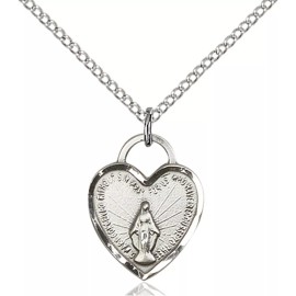Bliss Sterling Silver Miraculous Heart Medal Pendant Necklace 18" Chain GiftBox