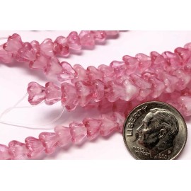 Czech Bead, 50 Transparent Crystal Pink Czech Glass 6x4mm Baby Bell Cone Flower Beads