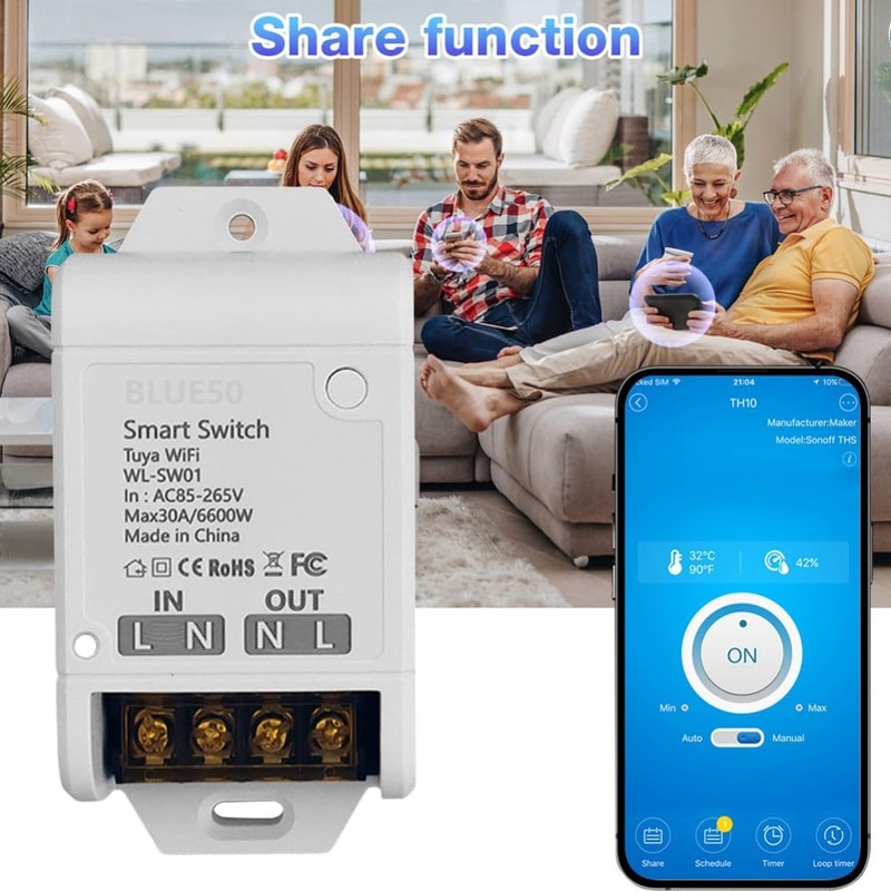 Peakloong WiFi Smart Switch 30A High Power App Remote Home