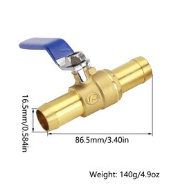 Brass Barb Ball Valve, Double Male Thread Air Hose Fittings Double-ended Pipe Accessories with Handle for Gas Pipe Connection (16mm)