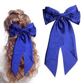 Hair Clip with Bow Hair Bows for Women Large Hair Pin with Bow French Hair Clips with Long Ribbon Solid Color Hair Clips Hair Bows for Women and Girls (Royal Blue)