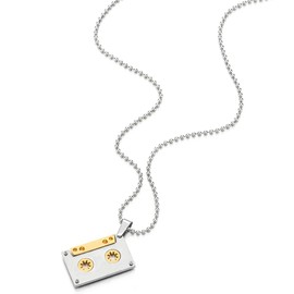 COOLSTEELANDBEYOND Unisex Gold Silver Cassette Pendant Necklace for Men Women Stainless Steel with 30 inches Ball Chain(CA)