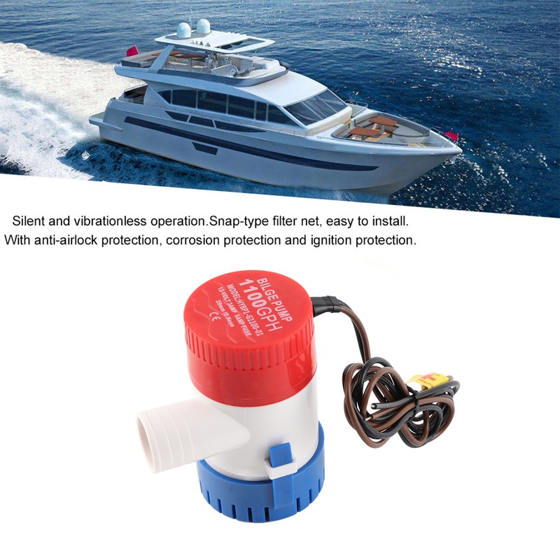 1100GPH 12V Submersible Bilge Pump Nonautomatic Marine Boat Water Pump