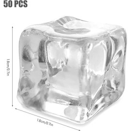 Pack of 50 Artificial Ice Cubes, 20 mm Plastic Transparent Permanent Ice Cubes, Reusable for Weddings, Centerpieces, Photo Props and Kitchen Decoration