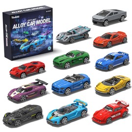 Yewkou 1:64 Scale Die-Cast Metal Toy Cars 12-Pack Vehicles Set, Includes Pickup, Racing Cars, Sports Cars for Display or Play, Great Gift for Kids Age 3 Years and Up (12 Pack)