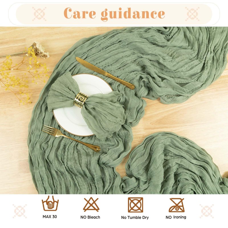 Kesfey Sage Green Cheesecloth Table Runner 35"x157", 13FT Long Gauze