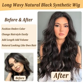 Mairead 26 Inch Long Curly Wavy Synthetic Lace Front Wigs for Black Women Synthetic Black Wig Middle Part Natural Looking Synthetic Heat Resistant Fiber for Daily Party Use