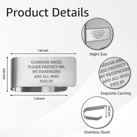 PUVOXHO Guardian Angel Please Protect Me, My Passengers and All Who Pass by Engraved Stainless Steel Car Visor Clip, Safe Driving Religious Gifts for Family Friend Taxi Driver, New Driver Gifts