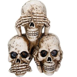 SUMMIT COLLECTION 3.75 Inch Pyramid of Hear, See, and Speak No Evil Animated Skull Heads Shelf Decor