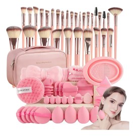 Fazxssea 67pcs Brochas De Maquillaje Rosa Profesional, Multifuncional, Con Estuche. Incluye Brochas De Base, Herramientas Faciales Y Oculares, Ideal