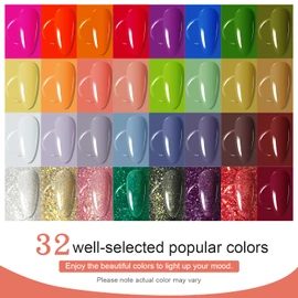 JODSONE Gel Nail Polish Kit with U V Light 32 Colors with Base Coat Matte Glitter Top Coat Gel Nail Set Manicure Salon Tools