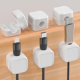 GTUDOR 6Pcs Magnetic Cable Clips, Mini Cord Organizer Holder, Hidden Charging Cable Clip Adhesive Wire Straps Management Holder Keeper for Car Home Office Kitchen (White 6PCS)