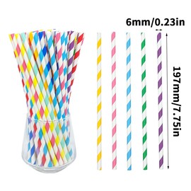 100-Pack Striped Colorful Cocktail Straws - Disposable Party Drinking Straws for Birthday, Wedding, Bar, Holiday Decorations - Vibrant Mix-Color Beverage Straws