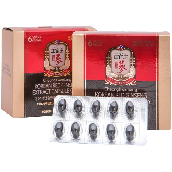 CheongKwanJang [Korean Red Ginseng Extract Capsules Gold] Panax Ginseng Root Powder Focus Pills for Men & Women, Natural Energy Supplements, Circulation, Immune Support, Brain Booster - 100 Capsules