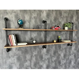 HDDFER Floating Shelves Wall Bookshelf Industrial Pipe Shelving Shelves Real Wood Planks 70 inch Rustic Wall Shelves Hanging Bookshelves Farmhouse Kitchen Bar Shelving
