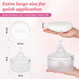 YINGMAN 2Pcs Extra Large Body Powder Puff & Luxury 6" Glass Jar Dusting Powder Container with Puff for Women Bath Powder Puffs Perfect for Talcum or Loose Powder (White)