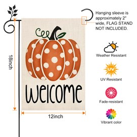 CJYGEGE Fall Polka Dots Pumpkin Fall Garden Flag for Outside 12×18 Inch, Double Sided Welcome Autumn Garden Flags - Thanksgiving Harvest Decoration Burlap Yard Flag for Outdoor Holiday Festivities