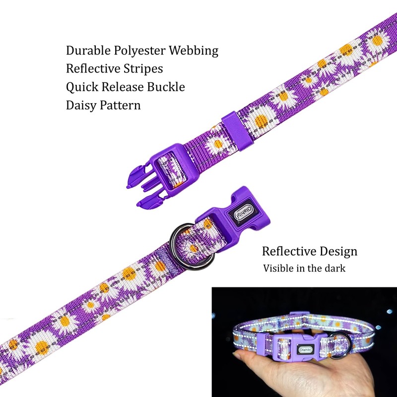 Olahibi Floral Pattern Dog Collar, Pretty Daisy Print, Durable Nylon