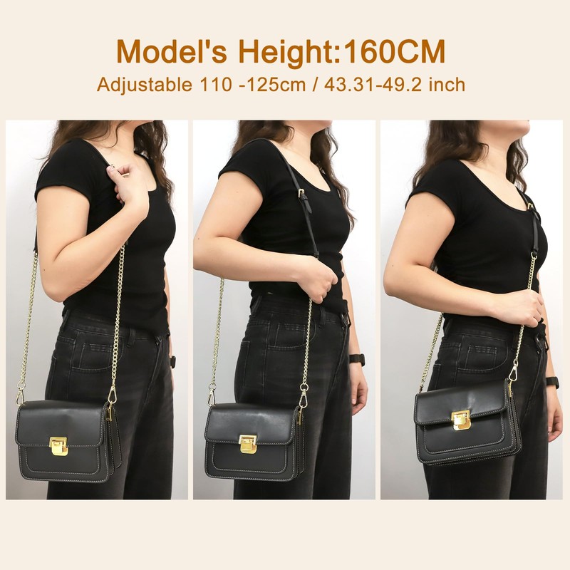 sourcing map Adjustable Leather Chain Straps, 49" Genuine Leather Purse