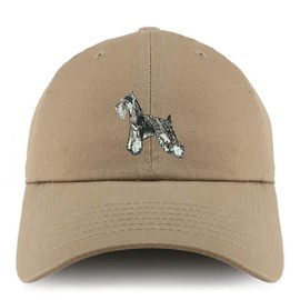 Trendy Apparel Shop Miniature Schnauzer Dog Embroidered Low Profile Soft Cotton Dad Hat Cap - Khaki