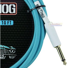 Pig Hog PCH10DBR - Cable de instrumento de guitarra azul Daphne de ángulo recto de 1/4 a 1/4 pulgadas, 10 pies