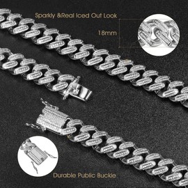 PY BLING Full Iced Out 18mm Thick Cuban Link Chain for Men Miami Cuban Necklace/Bracelet White Gold/18K Gold Plated 5A+ Cubic Zirconia Bling Simulated Diamond Hip Hop Jewelry for Men Women(WG,28)