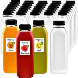 Plastic Clear Empty Bottles with Black Caps for Juice BPA Free | Pack of 20 Drinkware Drink Drink Bottles - Size: 12 oz