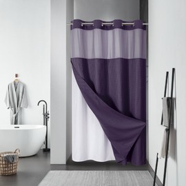 eachope Purple No Hook Waffle Weave Shower Curtain with snap-in Liner Replacement, 230GSM Waterproof Fabric Hotel Shower Curtain Set for Bathroom, Through Mesh Top Window,54Wx80H