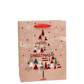 Boston International Gift Bag Christmas Holiday Gifting Paper Bags with Handles, Medium, Merry Christmas Tree