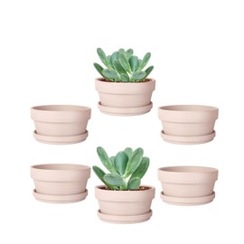 vensovo 3.7 Inch Pink Terracotta Shallow Succulent Pots - 6 Pack Terra Cotta Clay Pot with Saucer, Cacuts Indoor and Outdoor Planters with Drainage Hole