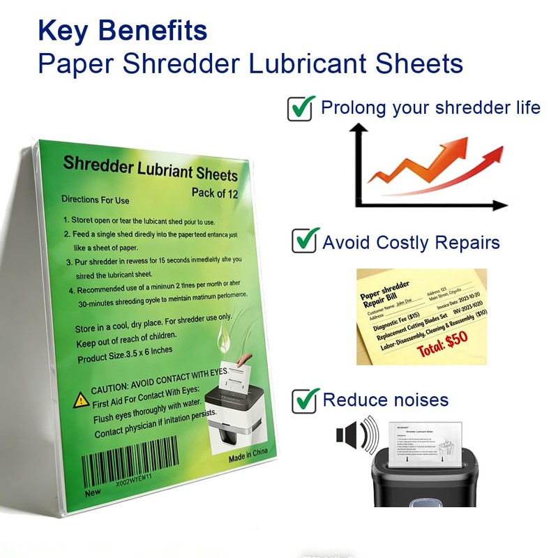 NCWANG 12PACK Paper Shredder Lubricant Sheets with Shredder Oil for