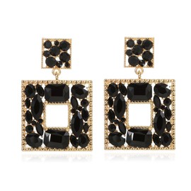 Canboer Black Vintage Rhinestone Square Statement Dangle Earrings Trendy Crystal Geometric Drop Earrings Hypoallergenic Jewelry for Women Party