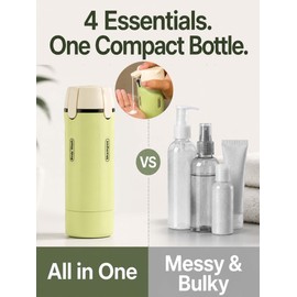 4 in 1 Travel Dispenser Bottle, TSA Approved Leak Proof Refillable Toiletry Containers for Shampoo, Conditioner, Lotion & Skincare – Easy Clean Travel Bottles for Gym, Business