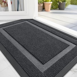 OLANLY OLANLY Front Door Mat Indoor Outdoor Entrance, Waterproof All-Season, All-Weather Doormat, Sturdy Natural Rubber, Fade Resistant, Low Profile, Easy Clean Patio Porch Entryway Mat, 71x47, Grey