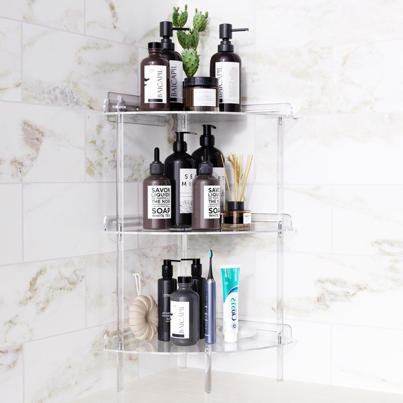Bakzon Corner Shower Caddy, 3 Tier Acrylic Shower Organizer Corner