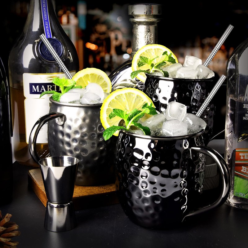 Moscow Mule Mugs- Set of 6 Black Plated 18oz Stainless