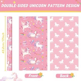 WERNNSAI WERNNSAI Unicorn Gift Wrapping Paper - 1 Roll 17x 9.84 ft Unicorn Birthday Wrapping Paper Princess Girl Pink Gift Packing Supply Baby Shower Theme Party Favor