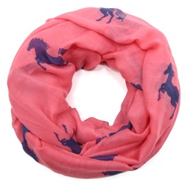 AnJuHoPa Women’s Loop Scarf, Tube Scarf with Horse Motif, Woven, Viscose, Fresh Colours