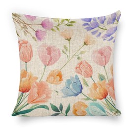 Elegdesg 18x18 Pillow Cover Linen Throw Pillow Covers Garden Decorative Flowers Square Pillowcases Cushion Cover for Couch Sofa Bedroom