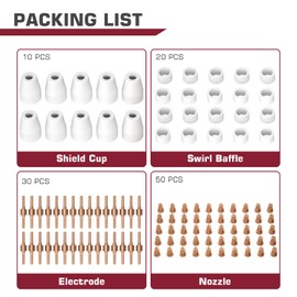ARCCAPTAIN 110PCS PT31 Plasma Cutting Consumables Fit CUT-45 CUT-50 CT-312 MIG205 MP with Plasma Cutter Torch PT-31 JG-40 LG-40